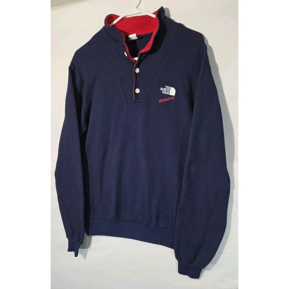 Vintage 1/2 Button Up Sweater XL The North Face Extreme Blue And Red Piping